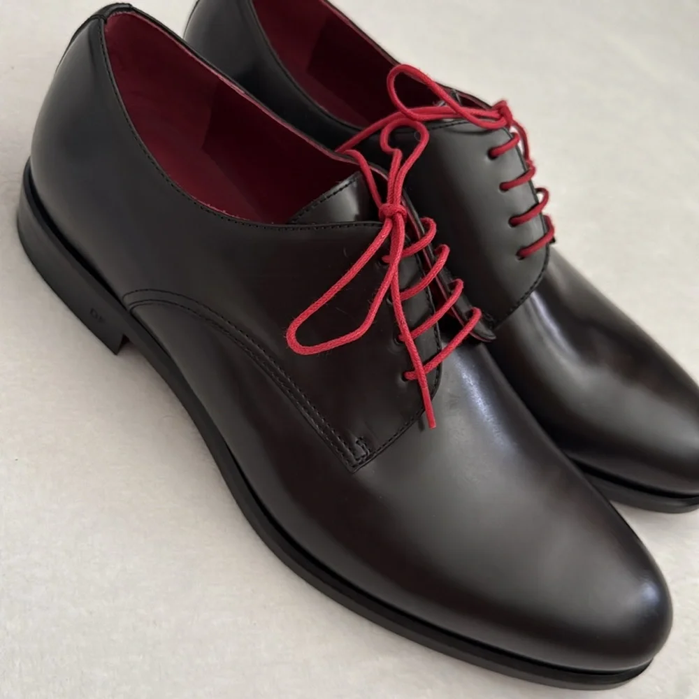 Sam Surin | Bespoke Black Leather Oxfords Red Laces Custom DF Monogram (9.5)